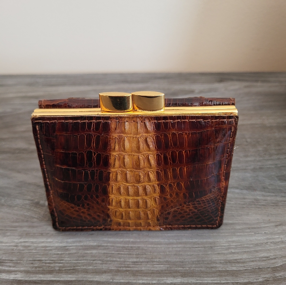 Vintage Two Tone Crocodile Leather Handbag Brown Cream Matching Wallet MCM - Picture 12 of 15